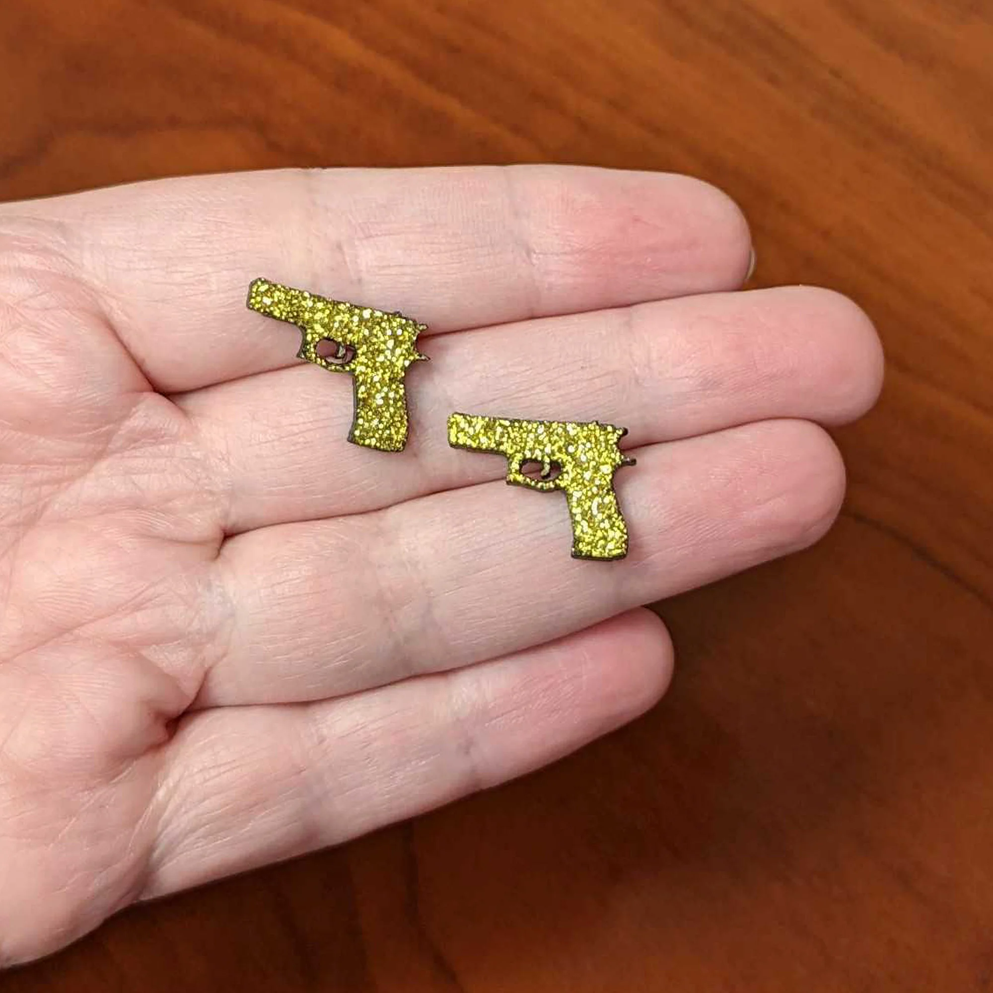 Yellow Glitter Gun Stud Earrings Set - Image 4