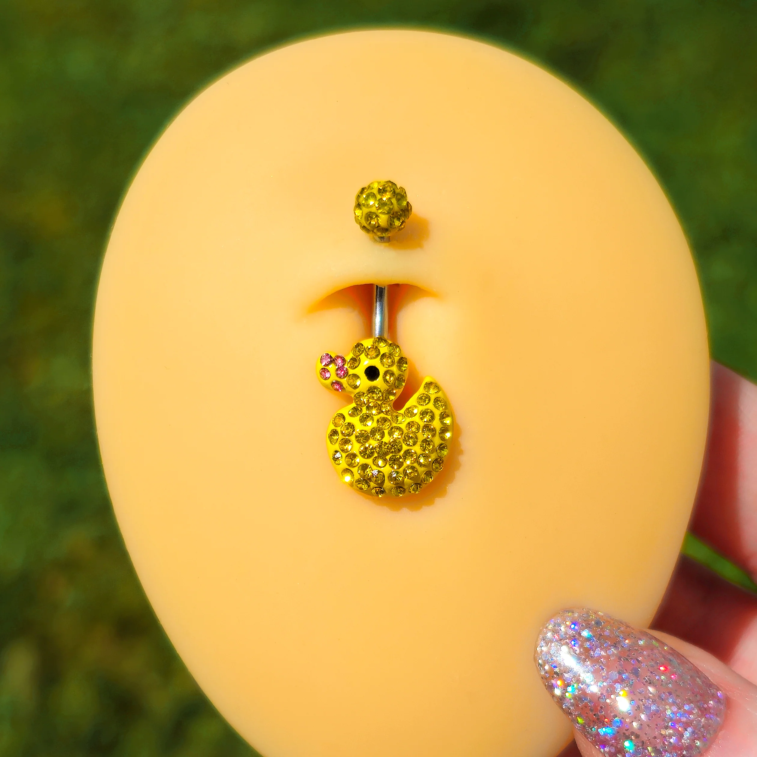 Sydney Belle Girlfriend Collection Yellow Pink CZ Gem Rubber Duck Ducky Belly Ring - Image 3