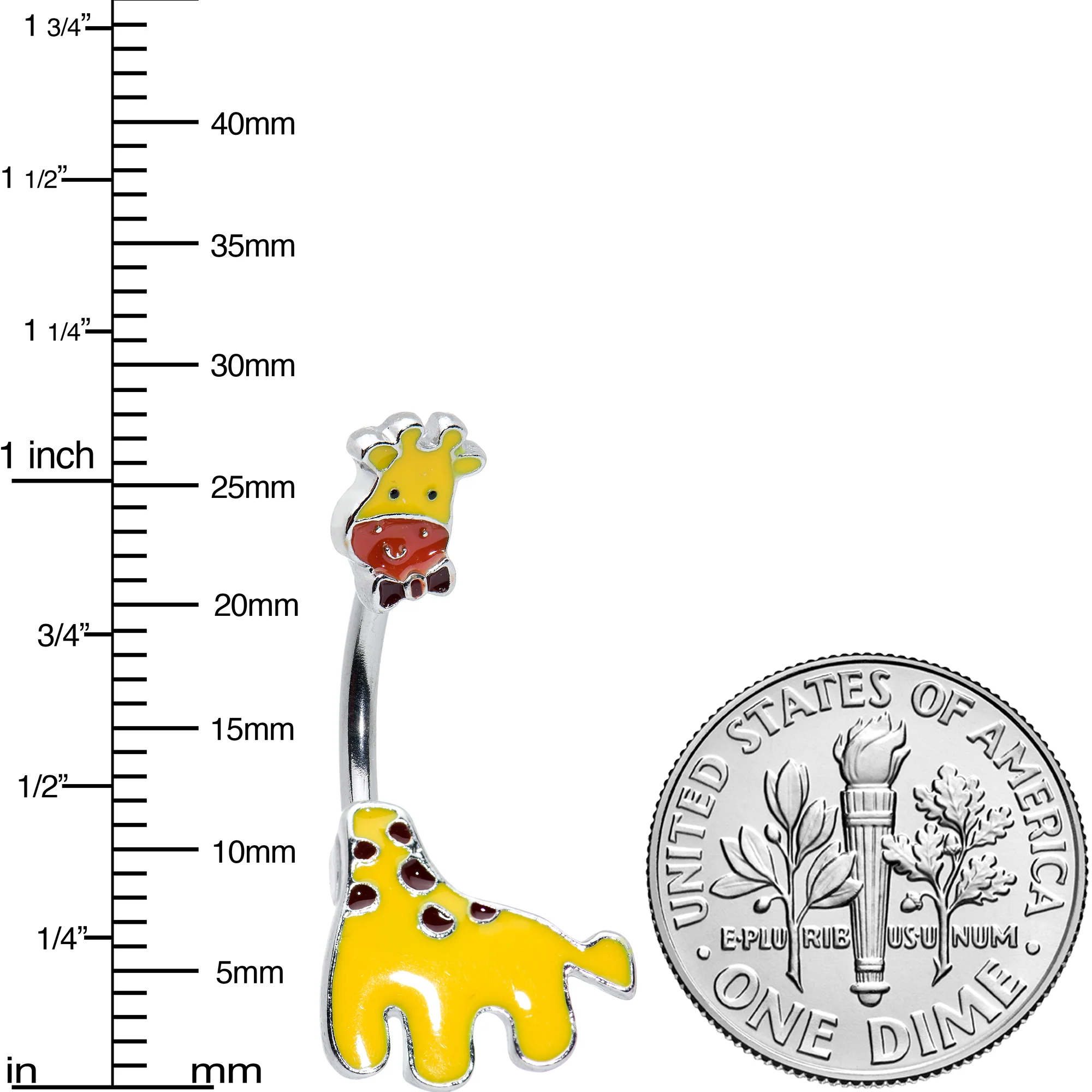 Yellow Red Bow Tie Giraffe Double Mount Belly Ring - Image 2