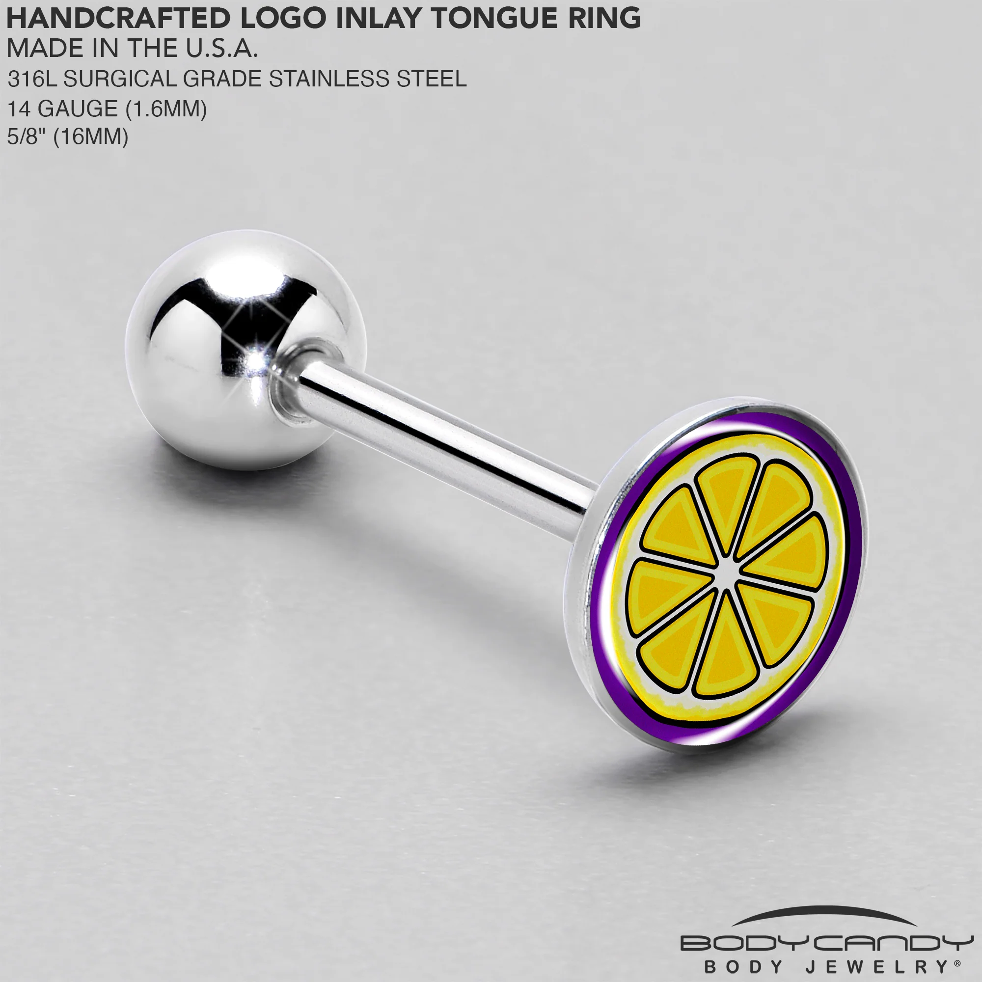 Yellow Slice of Lemon Barbell Tongue Ring by Onyx O - Image 4